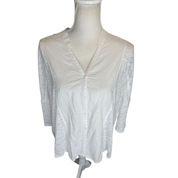 Sundance White Burnt V Neck Button Down Large Long Sleeve - Picture 1 of 4